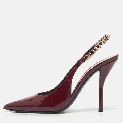Pre-owned Gucci Burgundy Patent Leather Signoria Slingback Pumps Size 38