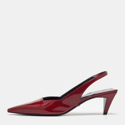 Pre-owned Gucci Burgundy Patent Leather Slingback Pumps Size 38