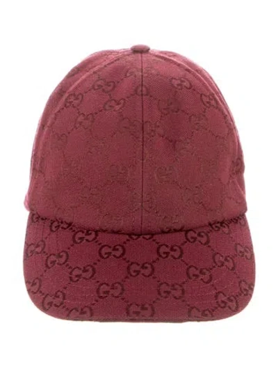Pre-owned Gucci Burgundy Pattern Print  Baseball Hat. Designer Size Medium