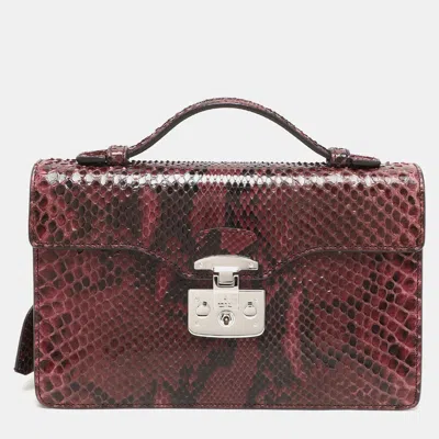 Pre-owned Gucci Burgundy Python Lady Lock Briefcase Clutch