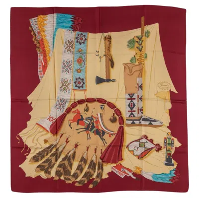 Pre-owned Gucci Burgundy Silk Kachinas Scarf In Red