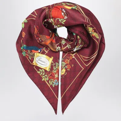 Gucci Burgundy Silk Scarf With Flora Print Women In Red