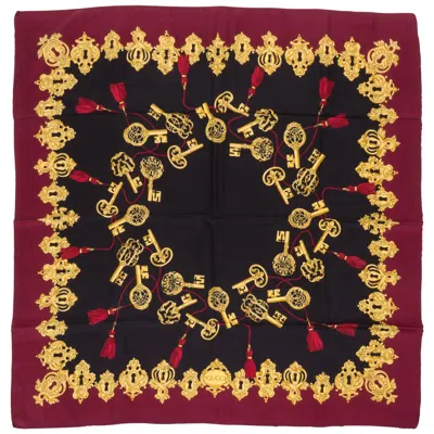 Pre-owned Gucci Burgundy Silk Twill Key Scarf In Red