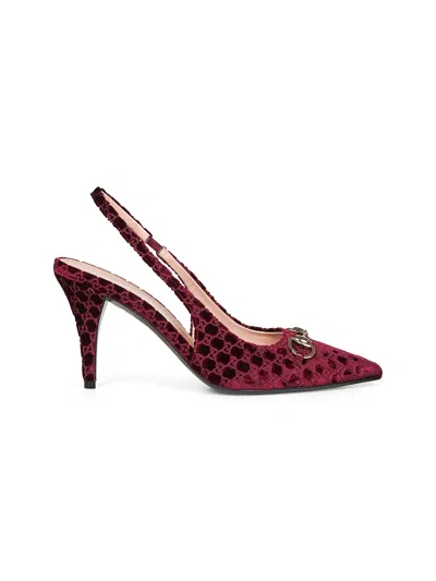 GUCCI BURGUNDY SLINGBACK PUMPS WITH HORSEBIT