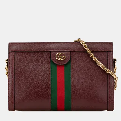 Pre-owned Gucci Burgundy Small Calfskin Ophidia Chain Crossbody Bag