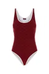 Gucci Costume Intero In Spugna Stretch Bordeaux Donna In Red