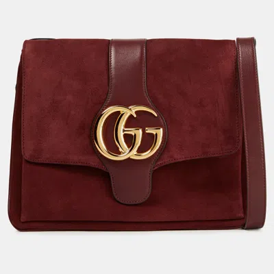 Pre-owned Gucci Burgundy Suede Medium Arli Flap Shoulder Bag