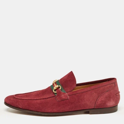 Pre-owned Gucci Burgundy Suede Web Horsebit Loafers Size 41.5