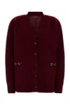 Gucci Bordeaux V-neck Cardigan With Metal Clamps On The Front In Wool And Cashmere Blend Woman In Red
