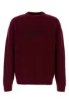 Gucci Bordeaux Crewneck Sweater With Logo Lettering Embroidery On The Front In Wool Man In Burgundy