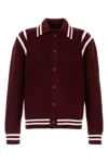 Gucci Wool Cardigan With Front Pockets And Ribbed Texture In Bordeaux