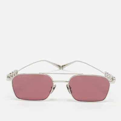 Pre-owned Gucci Burgundy/silver Tone Gg1804s Logo Rectangle Sunglasses