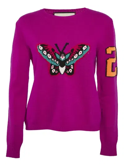 Pre-owned Gucci Butterfly-embroidered Sweater In Purple