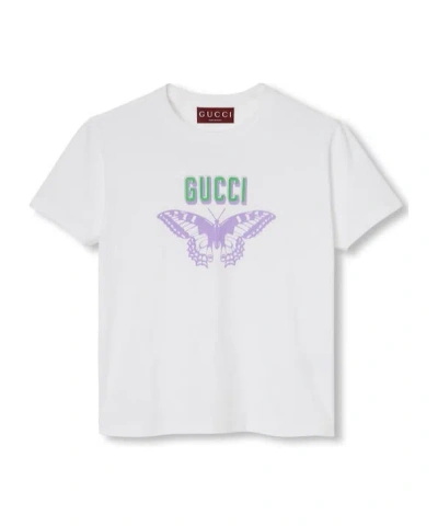 Gucci Butterfly Printed Cotton T-shirt In White