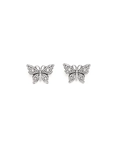 Gucci Butterfly Rhinestone Earrings In Metallic