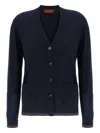 Gucci Women Blue Cardigan With Web Detail On The Edges In Cashmere And Silk Blend Woman In Blue