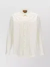Gucci Long Sleeve Linen Polo Shirt With Chest Pocket In Neutral