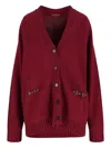 Gucci Women Wool And Cashmere V-necked Cardigan In Burgundy