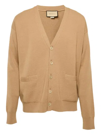 Pre-owned Gucci Button-front Ribbed Cardigan In Brown