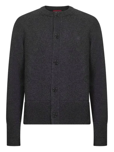 Gucci Button Interlocking Logo Embroidery Cardigan In Gray