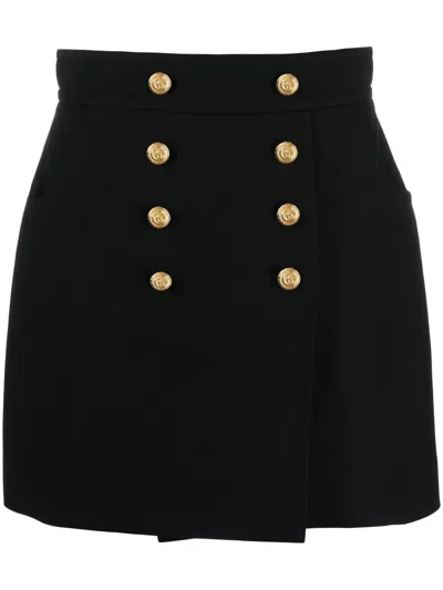 Gucci Button-up Crepe Skirt In Black