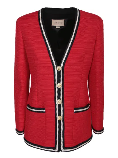 Gucci Buttoned Band Red Jacket In Yellow