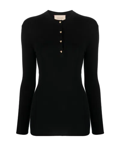 Gucci Buttoned Cashmere Knitted Top In Black