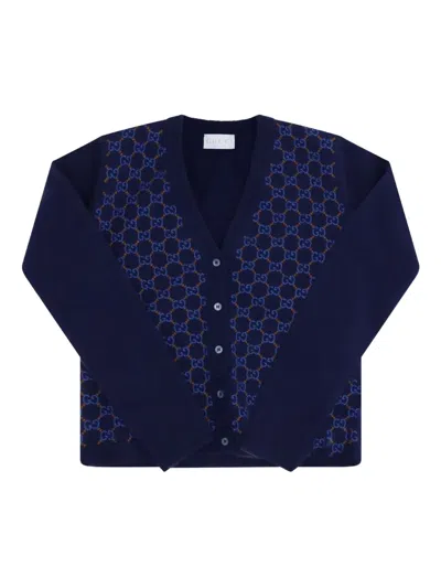 Gucci Kids' Buttoned Logo Cardigan In Blue