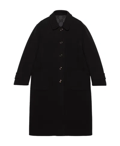 Gucci Buttoned Long-sleeved Reversible Coat In Black
