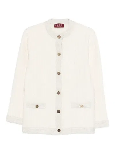 Gucci Women Ivory Stretch Boucle Cardigan In Neutral