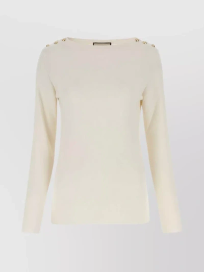 Gucci Buttoned Ribbed Cashmere Crewneck With Long Sleeves In Cream