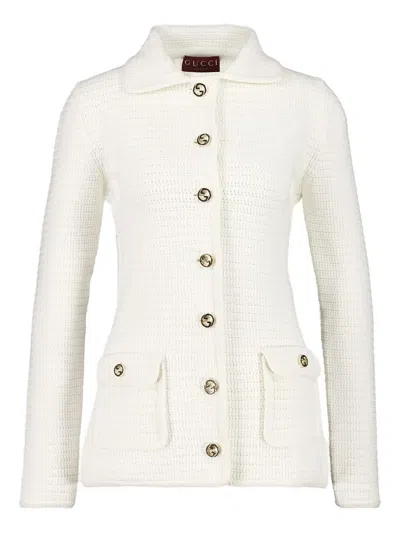 Gucci White Stretch Crochet Blazer In Neutral
