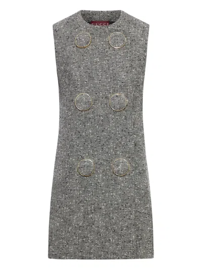 Gucci Buttoned Wool Mini Dress In Gray