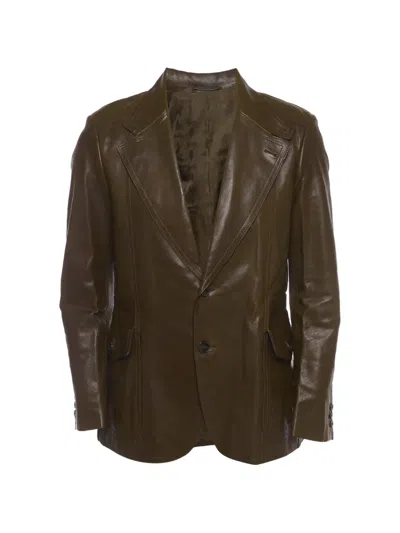 Pre-owned Gucci Button-up Leather Jacket In Brown