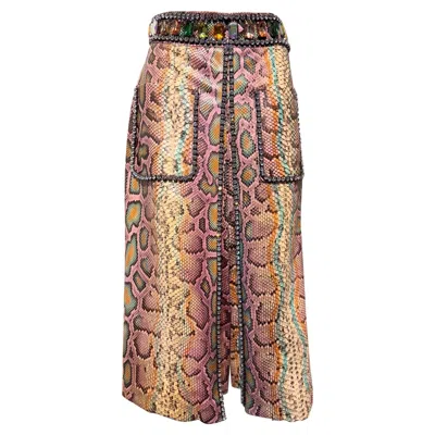 Pre-owned Gucci By Alessandro Michele Runway Fall/winter 2017 Python Skin Crystals Skirt In Brown