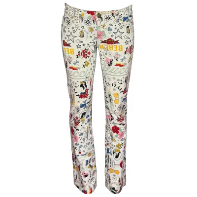 Pre-owned Gucci By Frida Giannini 2008 Tattoo Printed White Denim Logo Jeans