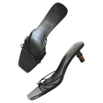 Pre-owned Gucci By Tom Ford 2002 Dark Brown Leather Bamboo Sandals (7.5)