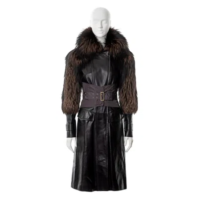 Pre-owned Gucci By Tom Ford Brown Fox Fur And Leather Corseted Coat, Fw 2003