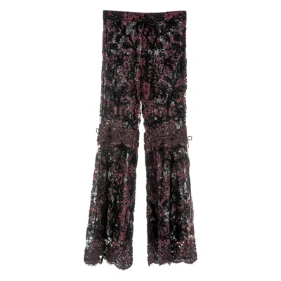 Pre-owned Gucci By Tom Ford Burgundy Lamé Floral Lace Flared Evening Pants, Fw 1999 In Red