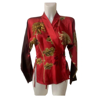 Pre-owned Gucci By Tom Ford � Printed Silk Wrap Kimono Jacket Spring/summer 2003 In Brown