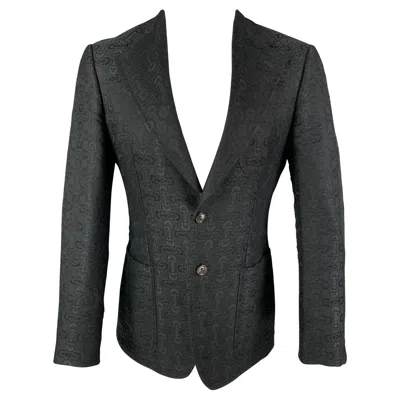 Pre-owned Gucci By Tom Ford Size 36 Black Jacquard Cotton Silk Notch Lapel Sport Coat