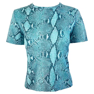 Pre-owned Gucci By Tom Ford Spring 2000 Turquoise Blue Snake Print Vintage Tee Shirt Y2k