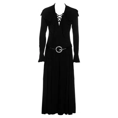 Pre-owned Gucci By Tom Ford Suede Lace-up Maxi Dress With 'g' Belt, Ss 1996 In Black