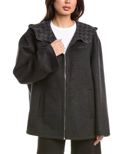 Gucci Caban Gg Double Wool-blend Coat In Gray