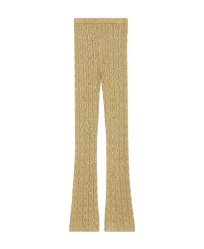 Gucci Cable-knit Metallic Trousers In Nude