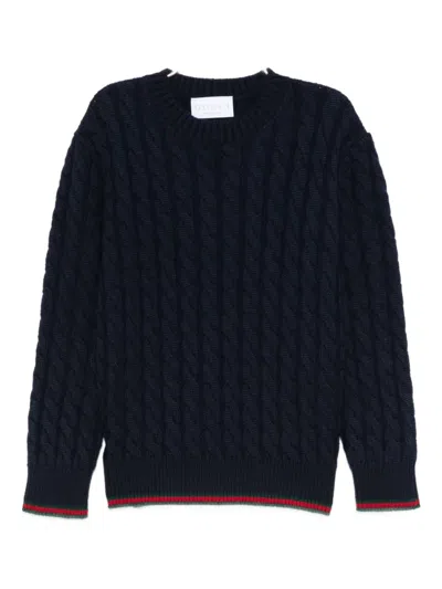 Gucci Kids' Cable-knit Ribbed-trim Sweater In Blue