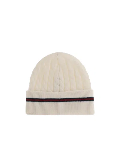 Gucci Cable-knit Striped Beanie In Brown