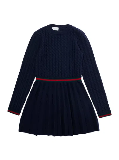 Gucci Cable-knit Wool With Web Detail Dress In Blue