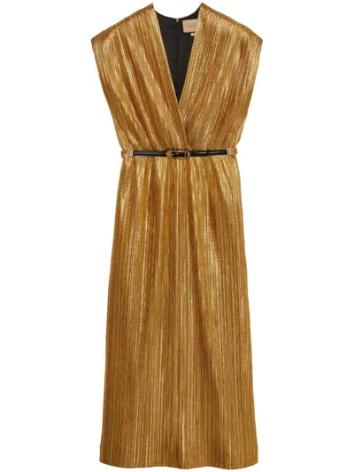 Gucci Cady Lame Midi Dress In Gold
