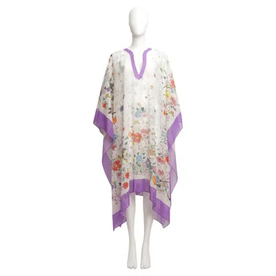 Pre-owned Gucci Caftan Cape In Iconic Flora Print Silk In Gray